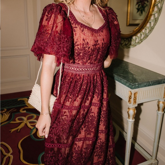 Ivy City Co Venice Sicily Flutter Sleeve Dress in Wine BNWT - Picture 5 of 8